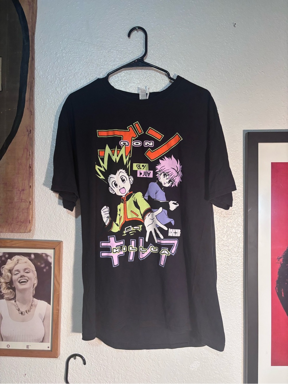 Fruit of the Loom Black Anime Graphic Tee with Neon Characters